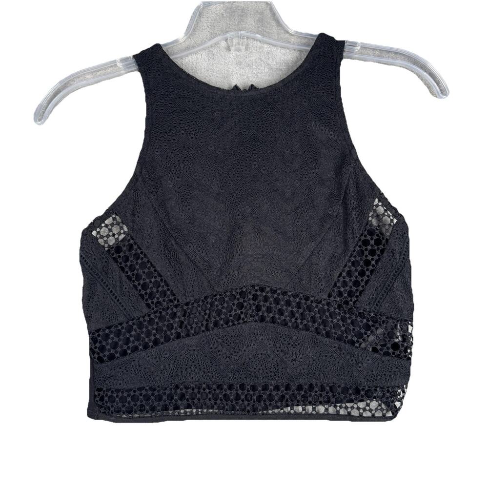 Top Shop Shirt Women 4 Black Crop Top Sheer Lace Casual Neutral Party Whimsygoth